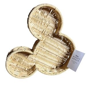 Disney Mickey Mouse Decorative Tray "Catch All" Natural Wicker Style 10" NEW